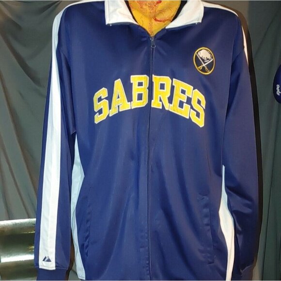 Majestic NHL Buffalo Sabres Hockey Zipper Spring Warm Up XLT Jacket 2 Pockets - Picture 5 of 8